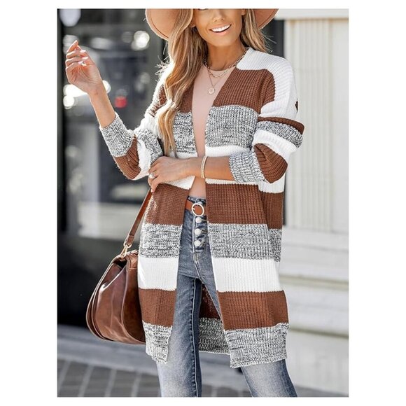 NWT Cupshe Women's Cardigan Sweater Knit Striped Sweater Long Sleeve Size Small - Picture 1 of 11